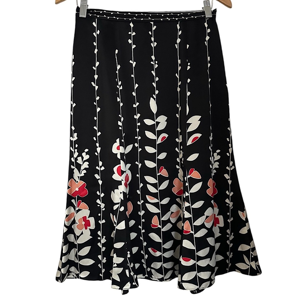 Vintage Talbots Women’s Silk Floral Black Midi Skirt Size 6 Fairy Whimsigoth Y2K
